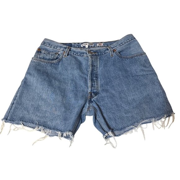 Re/Done Levis Denim Shorts Womens 31 Blue High Rise Cutoff Button Fly Made USA - Picture 1 of 6